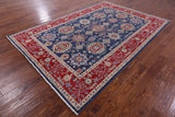 Blue Persian Fine Serapi Hand Knotted Wool Rug - 6' 8" X 9' 8" - Golden Nile