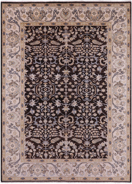 Brown Turkish Oushak Hand Knotted Wool Rug - 6' 2" X 8' 6" - Golden Nile