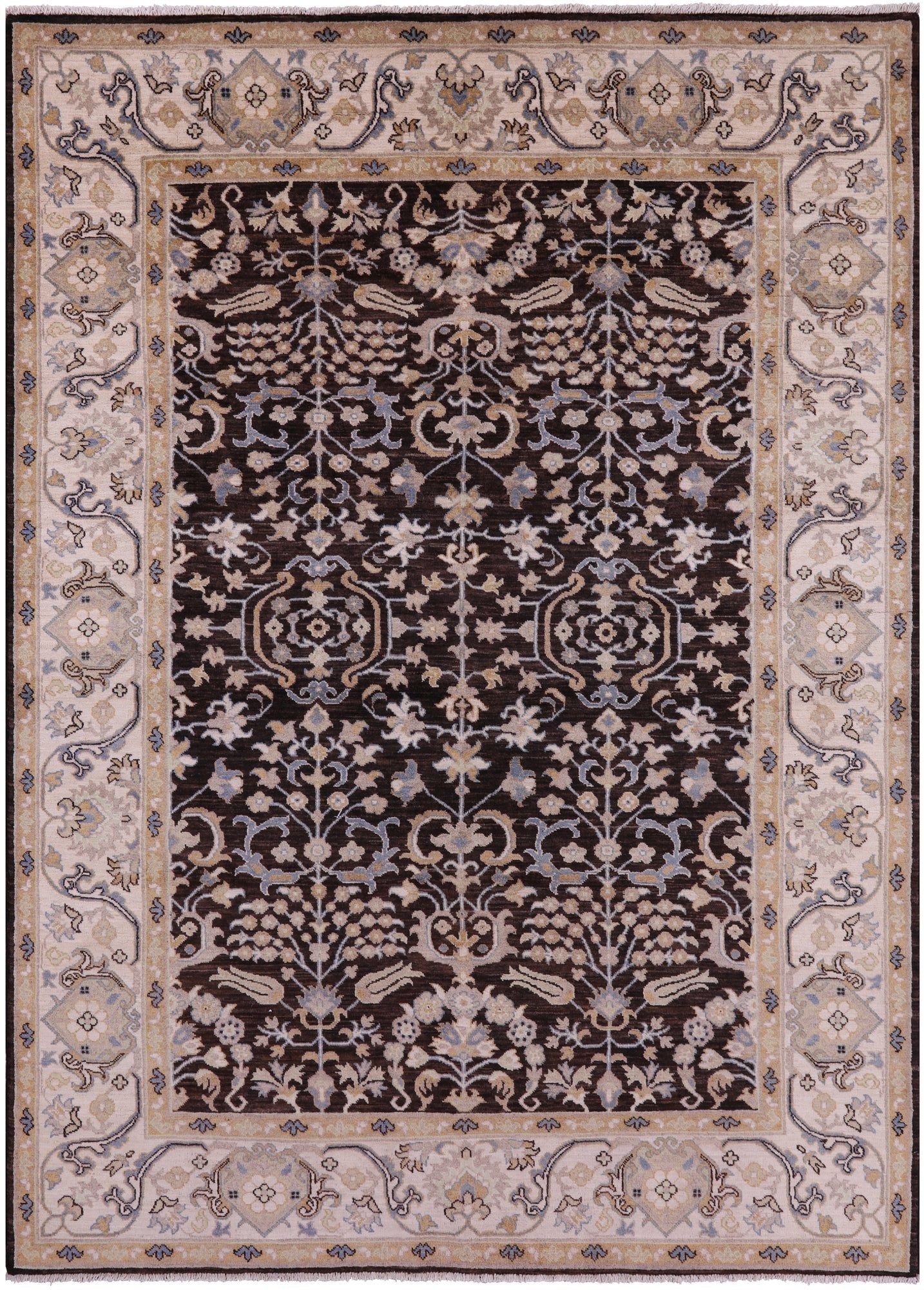 Brown Turkish Oushak Hand Knotted Wool Rug - 6' 2" X 8' 6" - Golden Nile