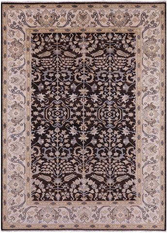 Brown Turkish Oushak Hand Knotted Wool Rug - 6' 2