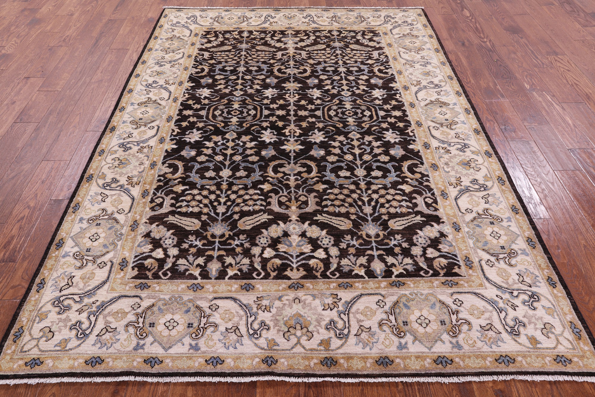Brown Turkish Oushak Hand Knotted Wool Rug - 6' 2" X 8' 6" - Golden Nile