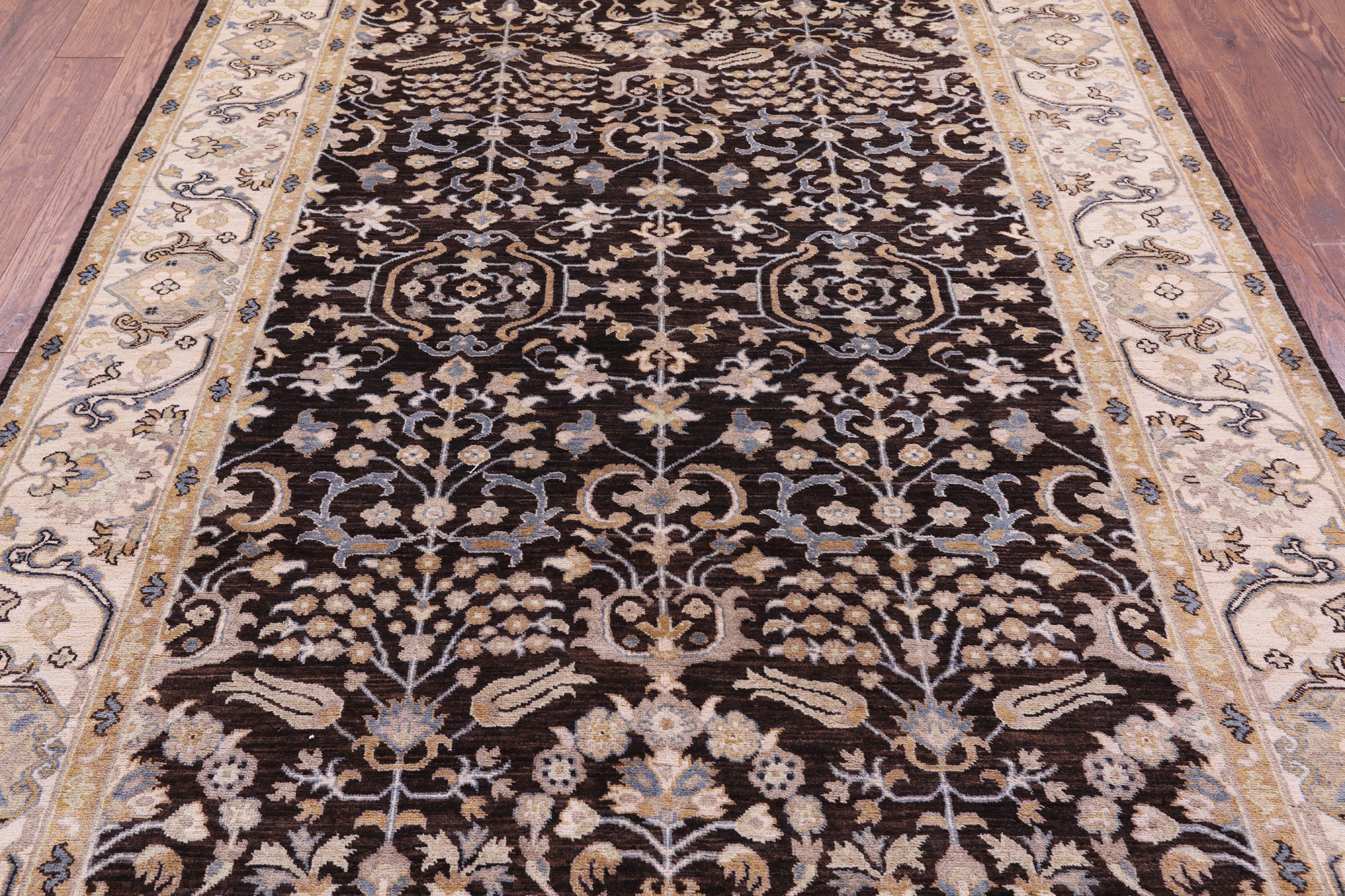 Brown Turkish Oushak Hand Knotted Wool Rug - 6' 2" X 8' 6" - Golden Nile