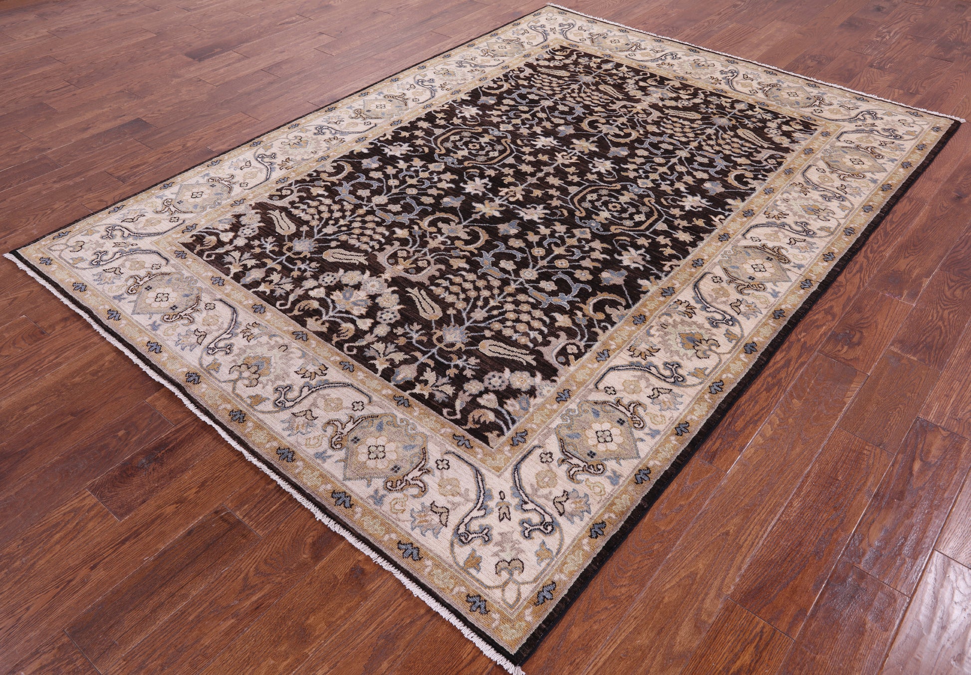 Brown Turkish Oushak Hand Knotted Wool Rug - 6' 2" X 8' 6" - Golden Nile