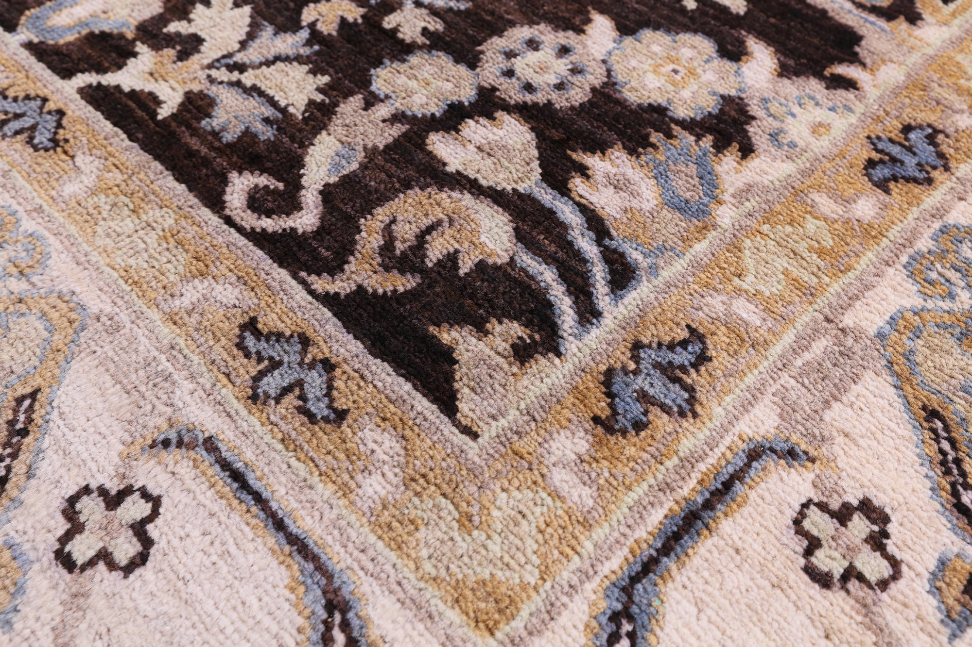 Brown Turkish Oushak Hand Knotted Wool Rug - 6' 2" X 8' 6" - Golden Nile