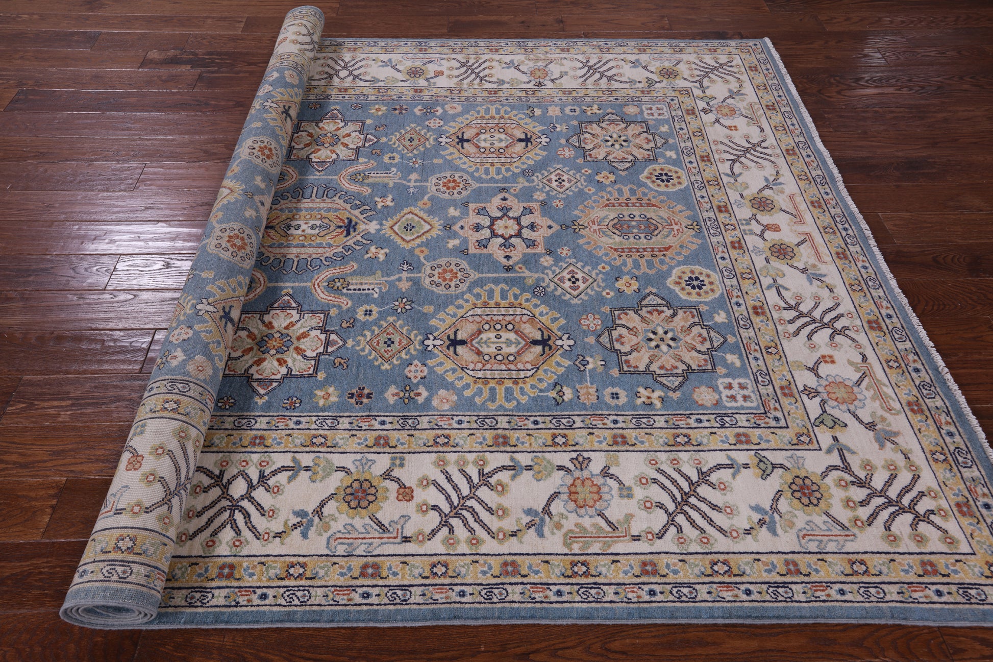 Blue Persian Fine Serapi Hand Knotted Wool Rug - 6' 8" X 9' 9" - Golden Nile