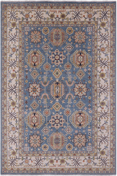 Blue Persian Fine Serapi Hand Knotted Wool Rug - 6' 8" X 9' 9" - Golden Nile