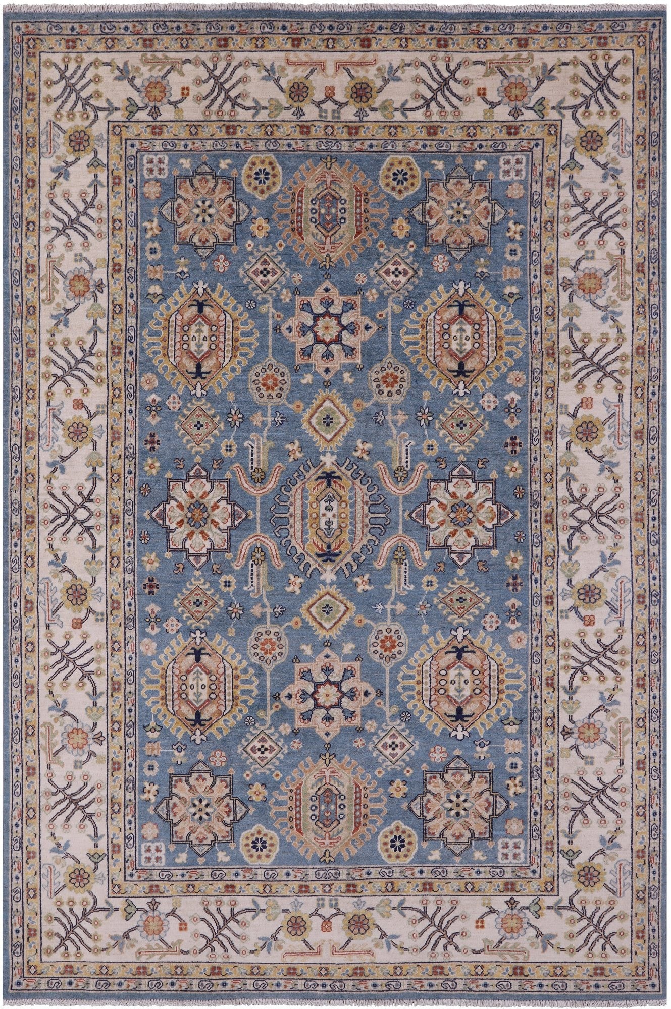 Blue Persian Fine Serapi Hand Knotted Wool Rug - 6' 8" X 9' 9" - Golden Nile