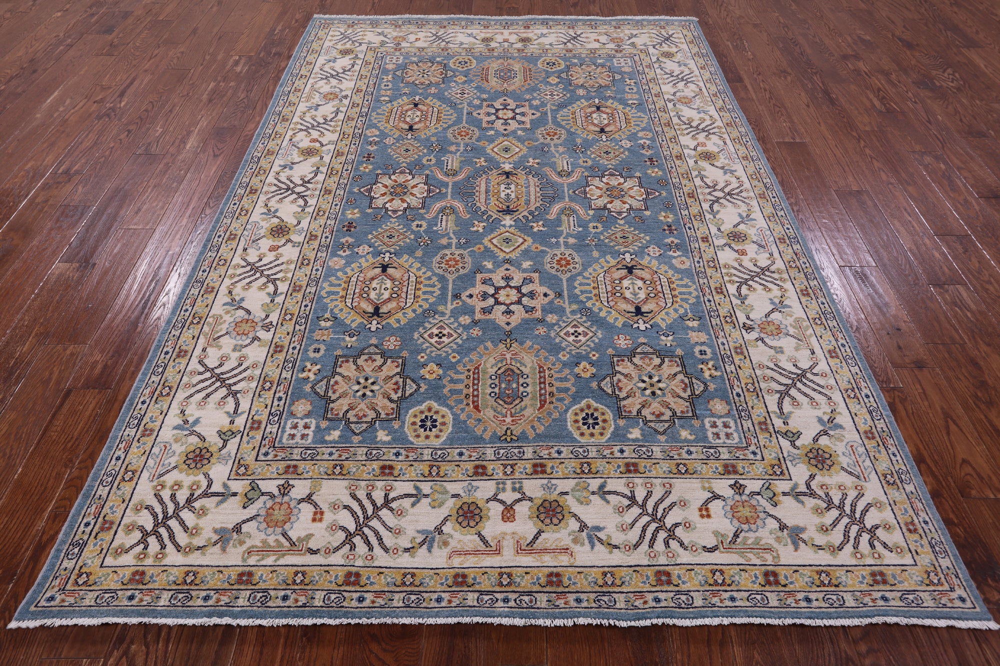 Blue Persian Fine Serapi Hand Knotted Wool Rug - 6' 8" X 9' 9" - Golden Nile