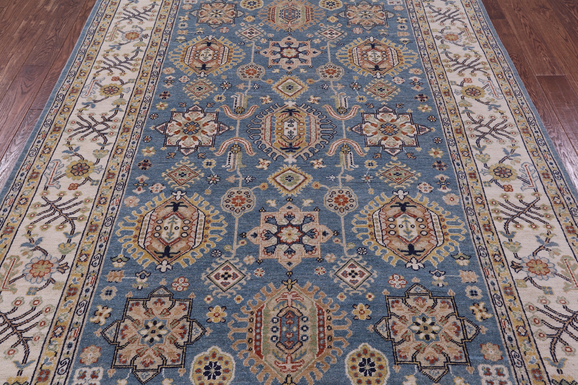 Blue Persian Fine Serapi Hand Knotted Wool Rug - 6' 8" X 9' 9" - Golden Nile