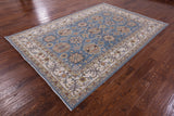 Blue Persian Fine Serapi Hand Knotted Wool Rug - 6' 8" X 9' 9" - Golden Nile