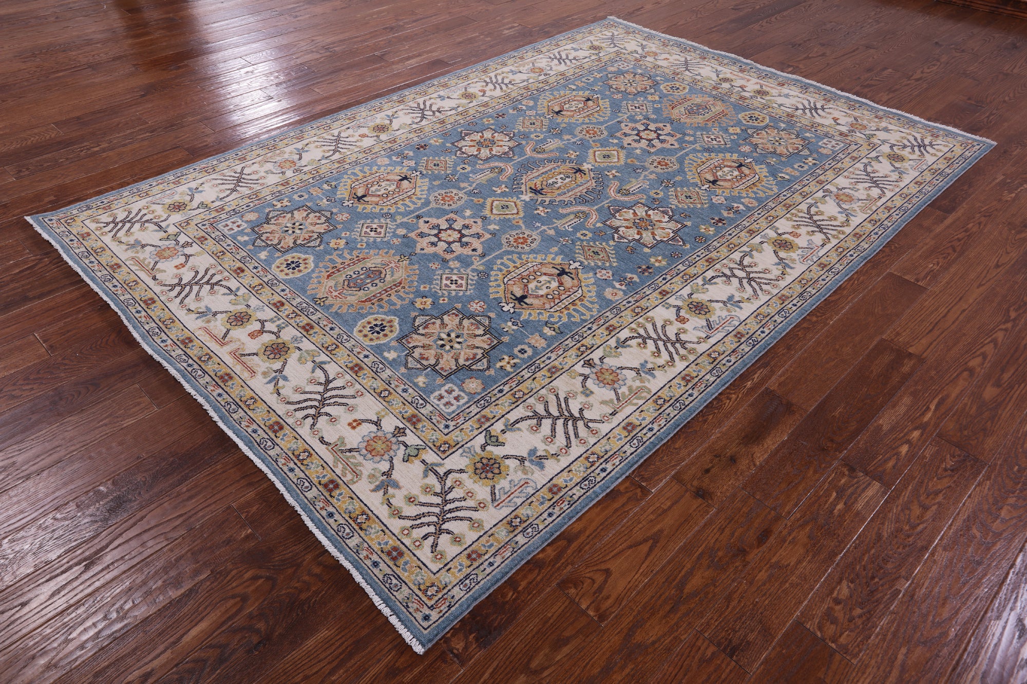 Blue Persian Fine Serapi Hand Knotted Wool Rug - 6' 8" X 9' 9" - Golden Nile