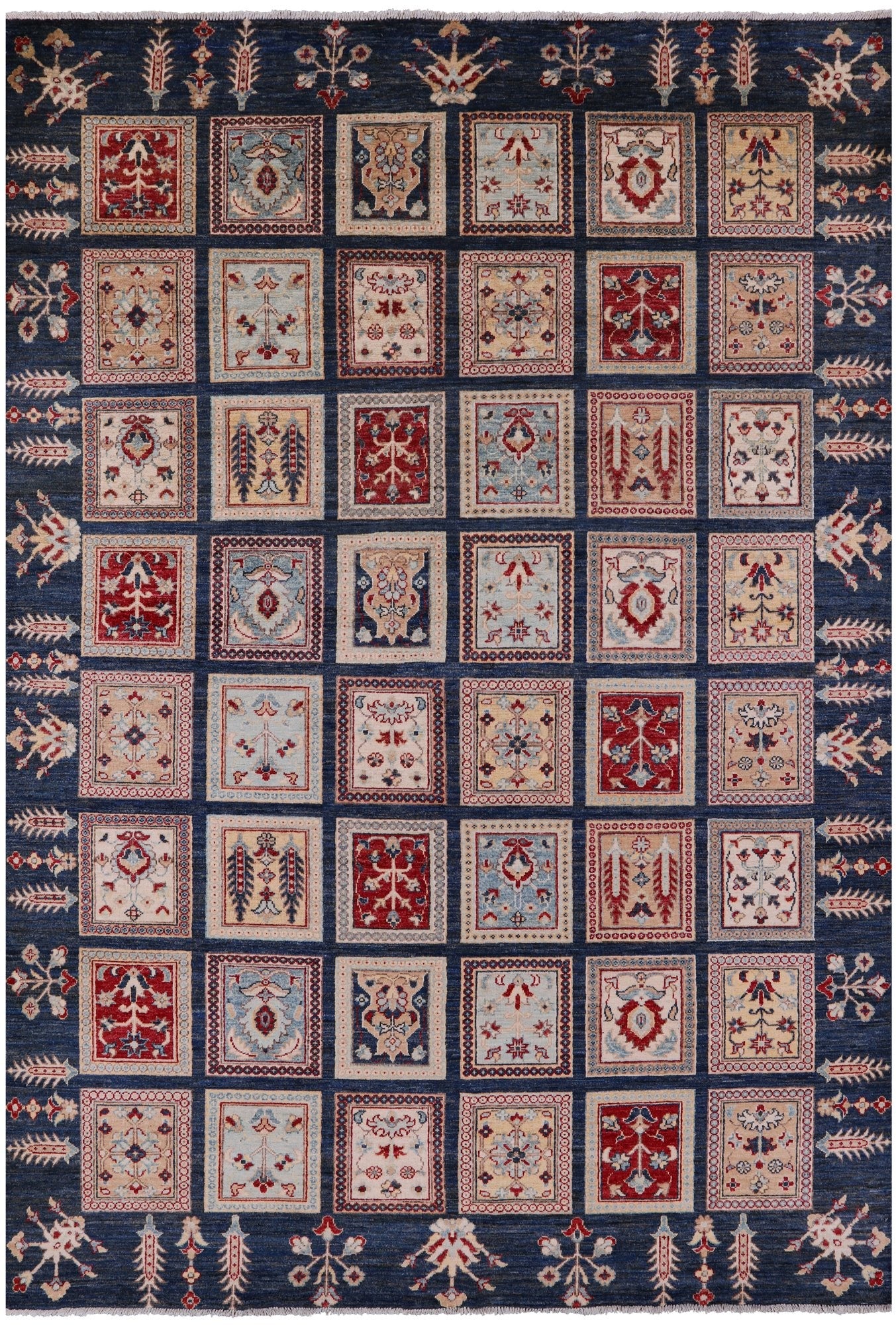 Blue Garden Design Persian Handmade Wool Rug - 6' 7" X 9' 7" - Golden Nile