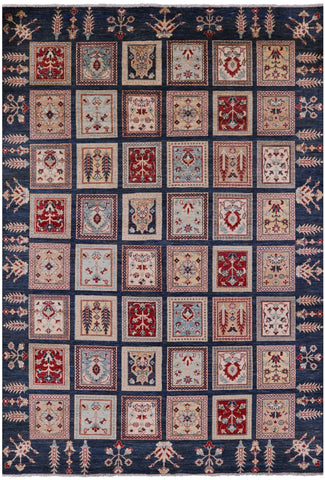 Blue Garden Design Persian Handmade Wool Rug - 6' 7