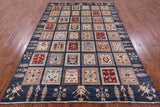 Blue Garden Design Persian Handmade Wool Rug - 6' 7" X 9' 7" - Golden Nile