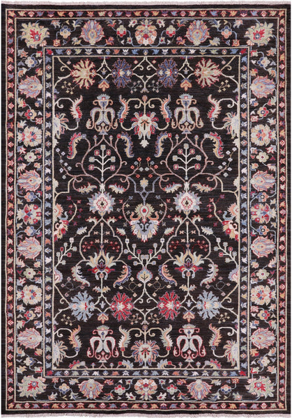 Brown Turkish Oushak Hand Knotted Wool Rug - 6' 1" X 8' 11" - Golden Nile