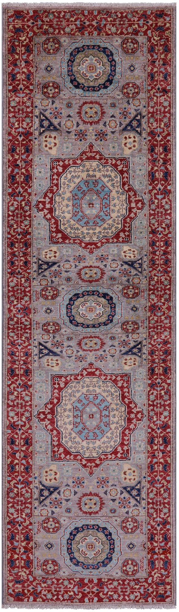 Geometric Persian Mamluk Hand Knotted Wool Runner Rug - 2' 9" X 9' 9" - Golden Nile