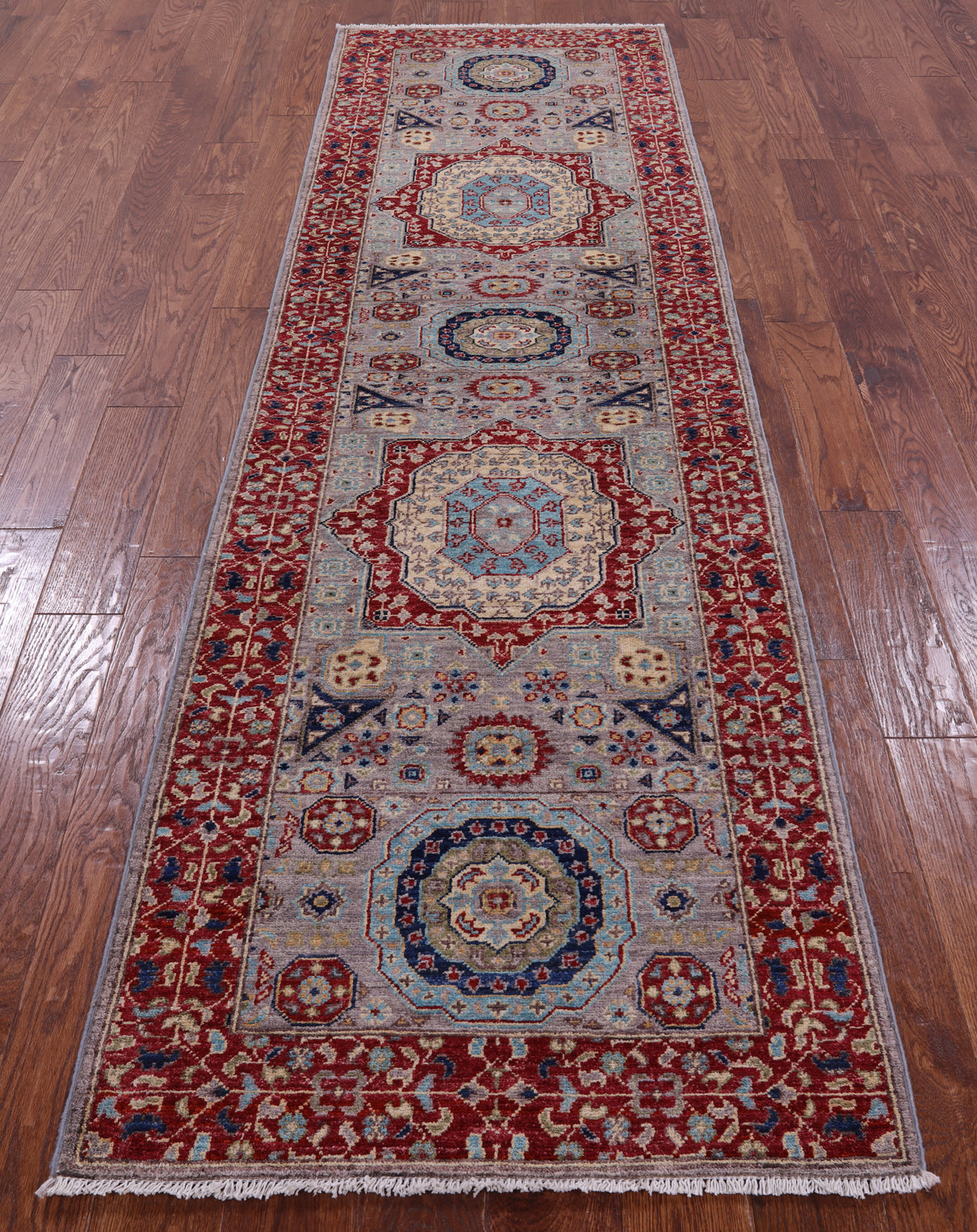 Geometric Persian Mamluk Hand Knotted Wool Runner Rug - 2' 9" X 9' 9" - Golden Nile