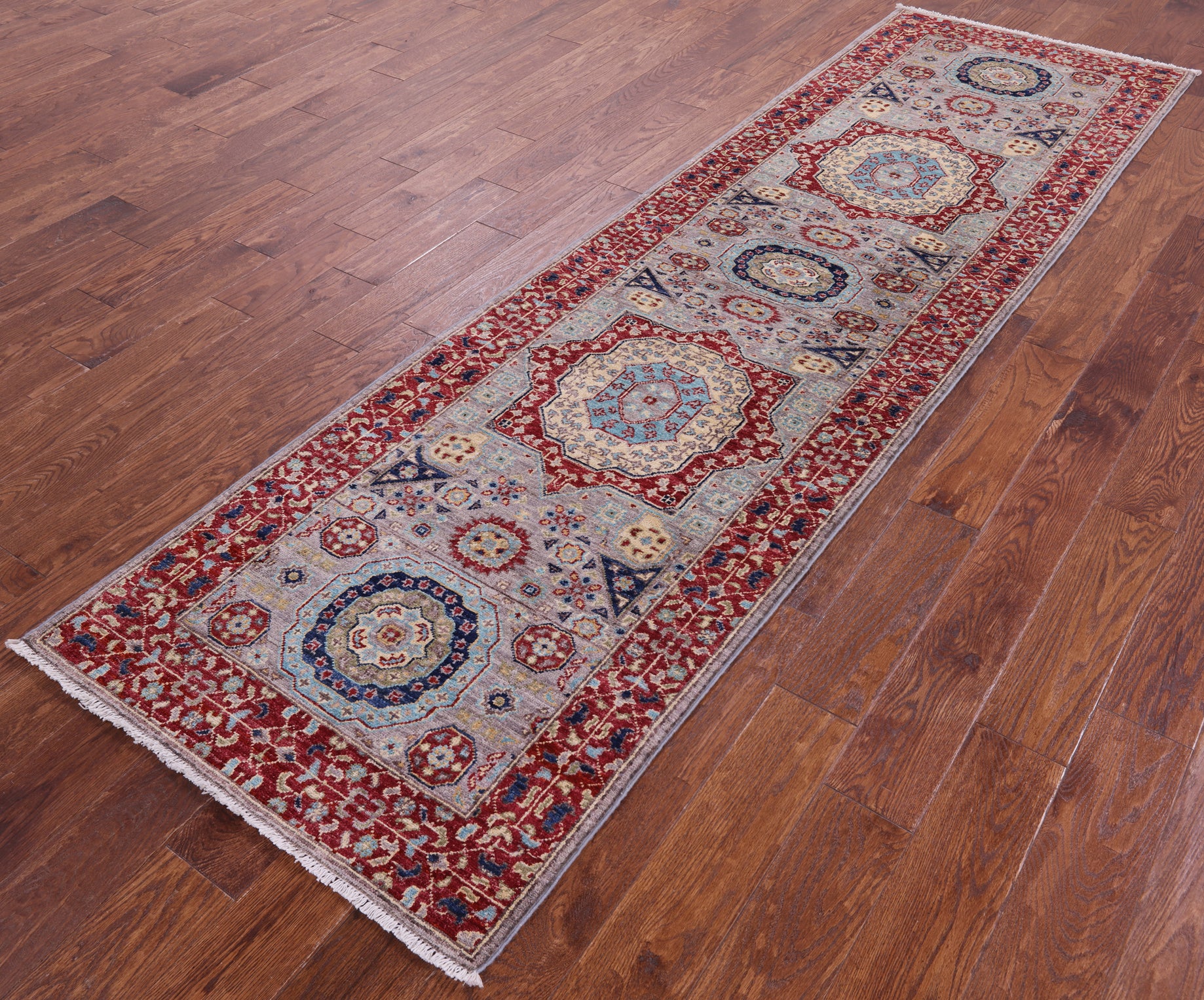 Geometric Persian Mamluk Hand Knotted Wool Runner Rug - 2' 9" X 9' 9" - Golden Nile