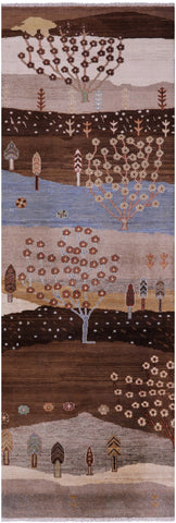 Tribal Persian Gabbeh Hand Knotted Wool Runner Rug - 2' 9