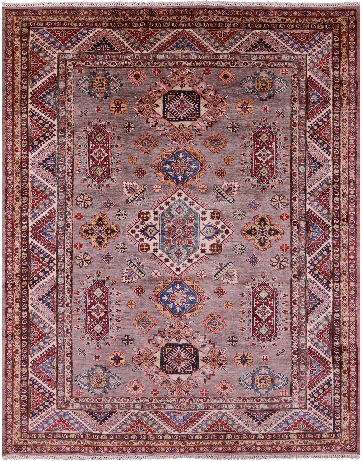 Super Kazak Handmade Wool Rug - 8' 0" X 9' 8" - Golden Nile