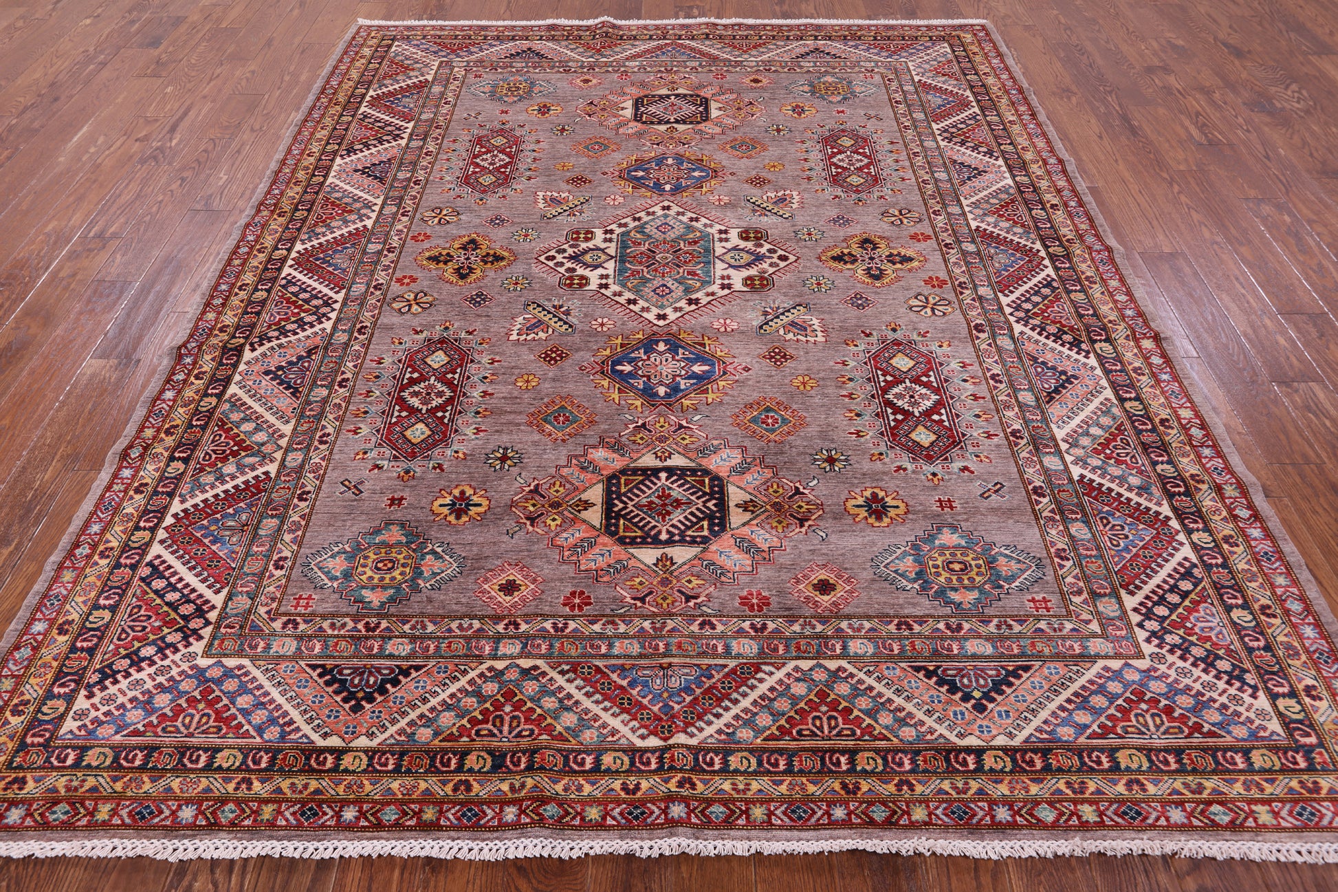 Super Kazak Handmade Wool Rug - 8' 0" X 9' 8" - Golden Nile