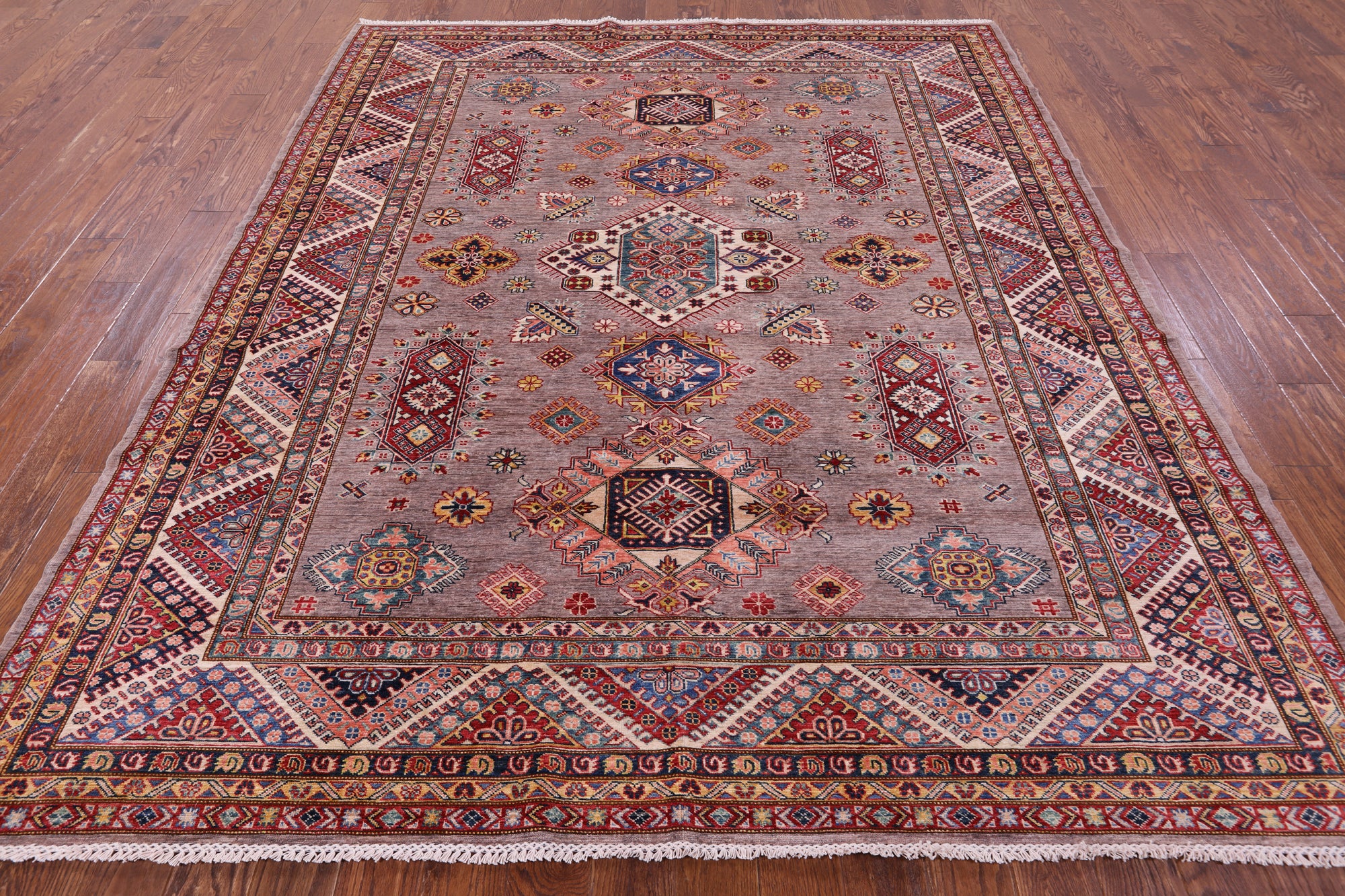 Super Kazak Handmade Wool Rug - 8' 0" X 9' 8" - Golden Nile