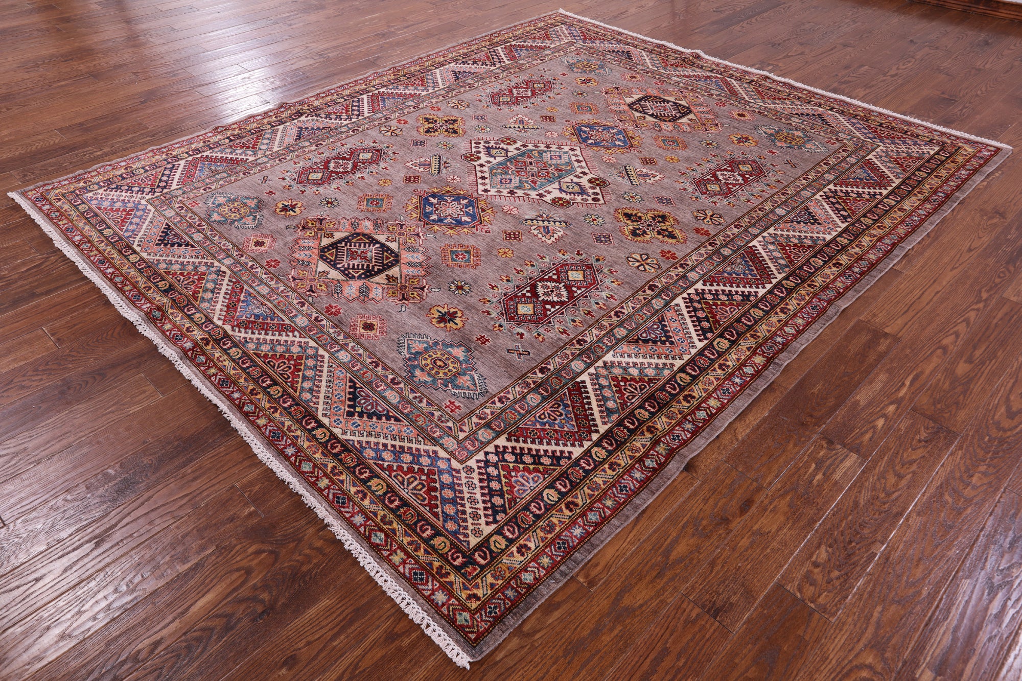Super Kazak Handmade Wool Rug - 8' 0" X 9' 8" - Golden Nile