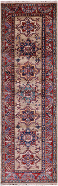 Super Kazak Hand Knotted Wool Runner Rug - 2' 9" X 8' 10" - Golden Nile
