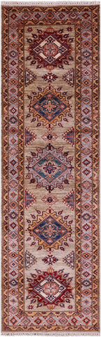 Super Kazak Hand Knotted Wool Runner Rug - 2' 8