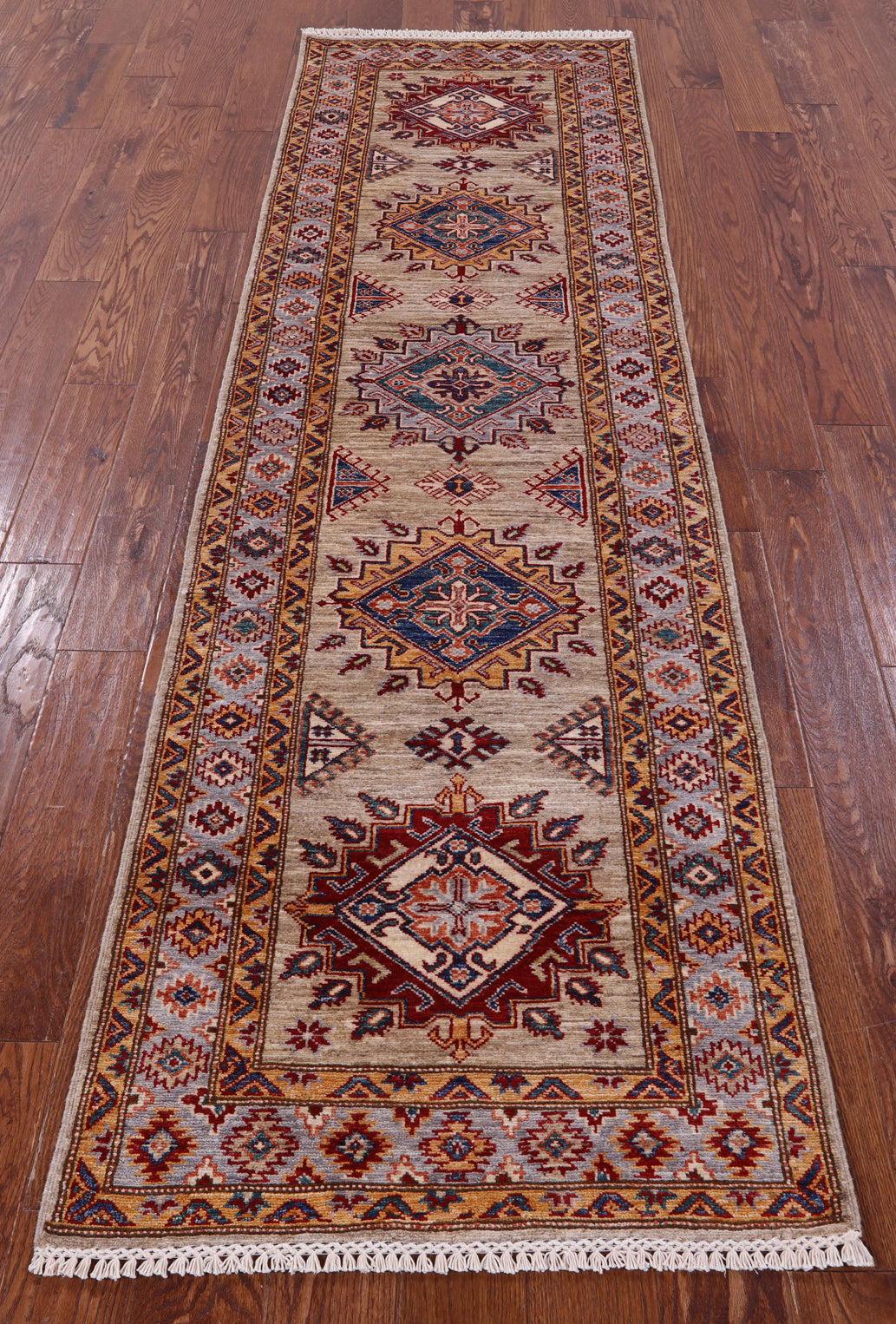Super Kazak Hand Knotted Wool Runner Rug - 2' 8" X 9' 1" - Golden Nile