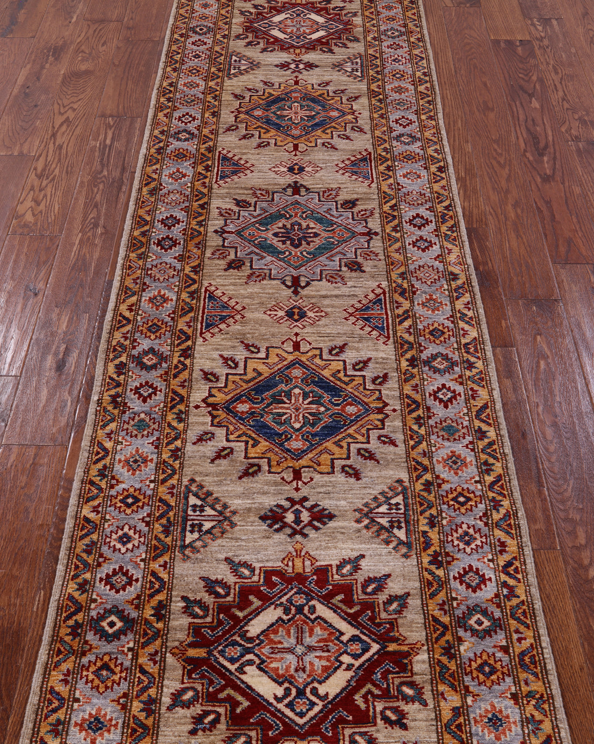 Super Kazak Hand Knotted Wool Runner Rug - 2' 8" X 9' 1" - Golden Nile