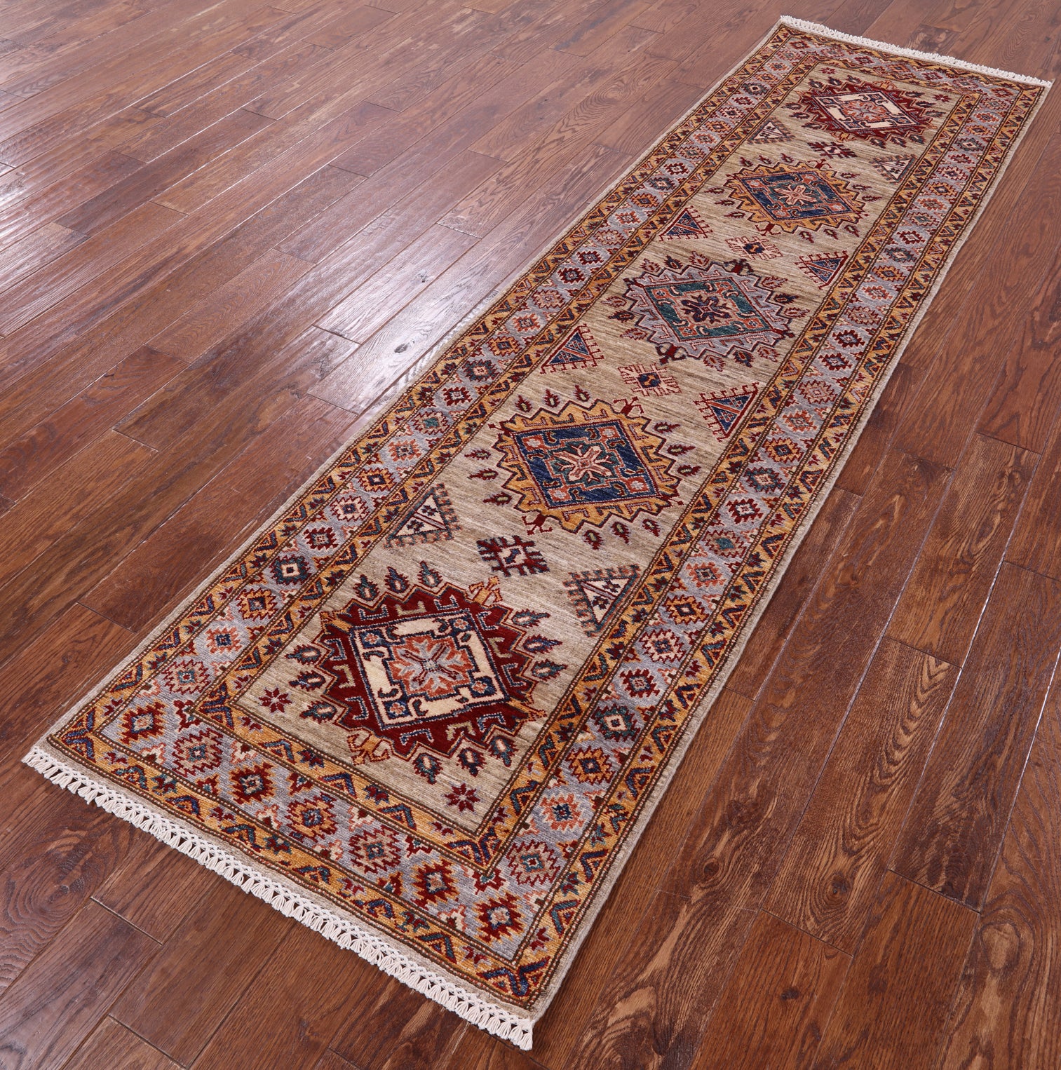 Super Kazak Hand Knotted Wool Runner Rug - 2' 8" X 9' 1" - Golden Nile