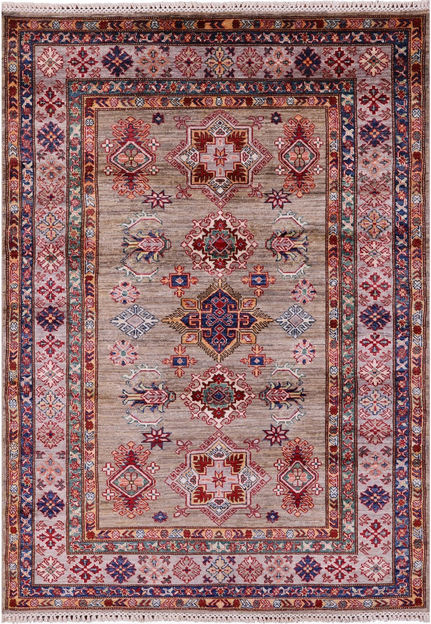 Super Kazak Hand Knotted Wool Rug - 4' 11" X 6' 7" - Golden Nile