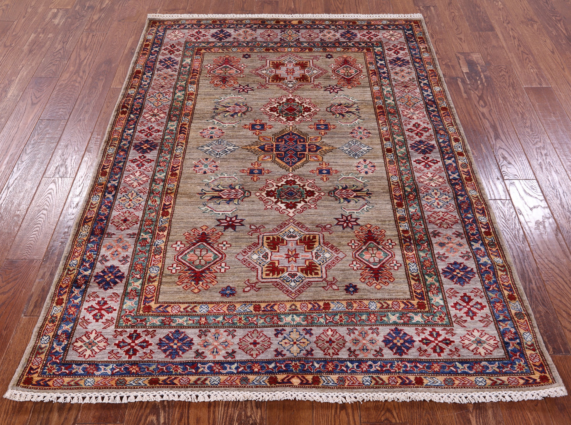 Super Kazak Hand Knotted Wool Rug - 4' 11" X 6' 7" - Golden Nile