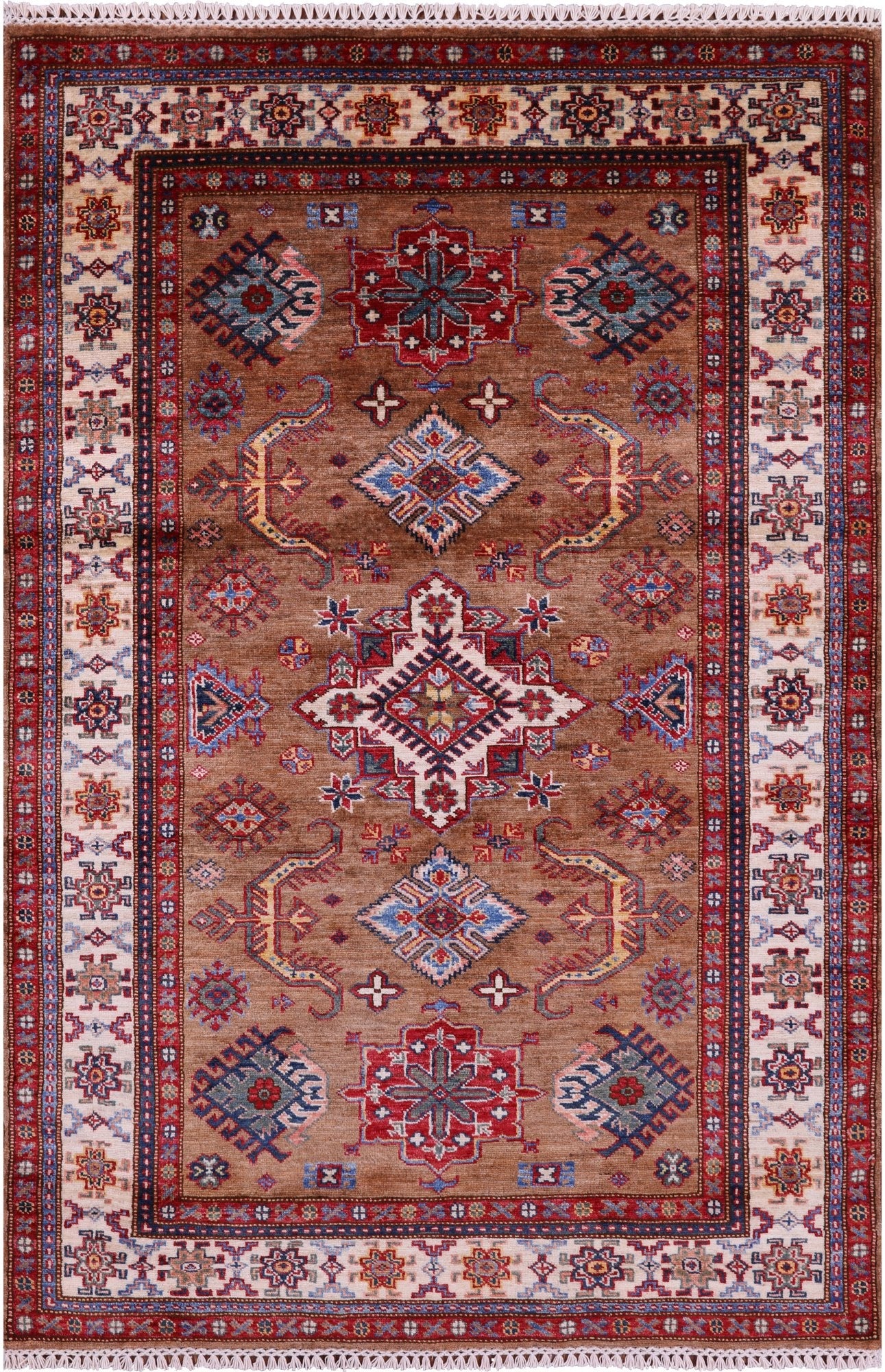 Super Kazak Hand Knotted Wool Rug - 3' 10" X 6' 0" - Golden Nile