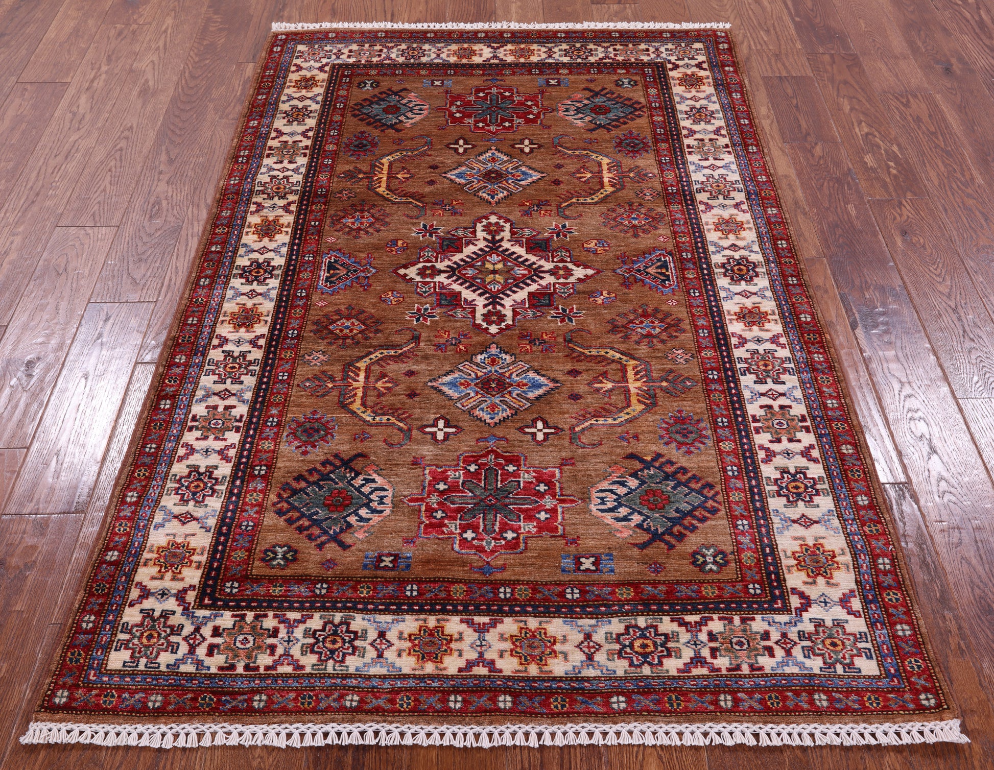 Super Kazak Hand Knotted Wool Rug - 3' 10" X 6' 0" - Golden Nile