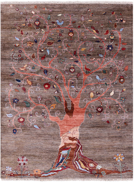 Tree Of Life Persian Gabbeh Handmade Wool Rug - 4' 11" X 6' 6" - Golden Nile