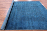 Blue Full Pile Overdyed Hand Knotted Wool Rug - 7' 9" X 9' 9" - Golden Nile