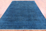 Blue Full Pile Overdyed Hand Knotted Wool Rug - 7' 9" X 9' 9" - Golden Nile
