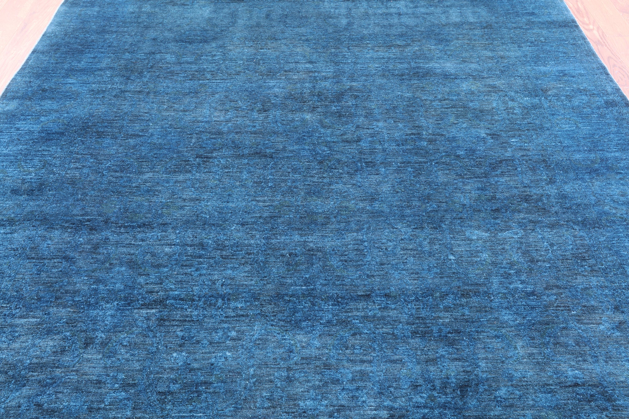 Blue Full Pile Overdyed Hand Knotted Wool Rug - 7' 9" X 9' 9" - Golden Nile