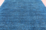 Blue Full Pile Overdyed Hand Knotted Wool Rug - 7' 9" X 9' 9" - Golden Nile