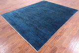 Blue Full Pile Overdyed Hand Knotted Wool Rug - 7' 9" X 9' 9" - Golden Nile