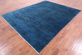 Blue Full Pile Overdyed Hand Knotted Wool Rug - 7' 9" X 9' 9" - Golden Nile