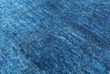 Blue Full Pile Overdyed Hand Knotted Wool Rug - 7' 9" X 9' 9" - Golden Nile