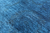 Blue Full Pile Overdyed Hand Knotted Wool Rug - 7' 9" X 9' 9" - Golden Nile