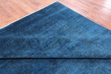 Blue Full Pile Overdyed Hand Knotted Wool Rug - 7' 9" X 9' 9" - Golden Nile