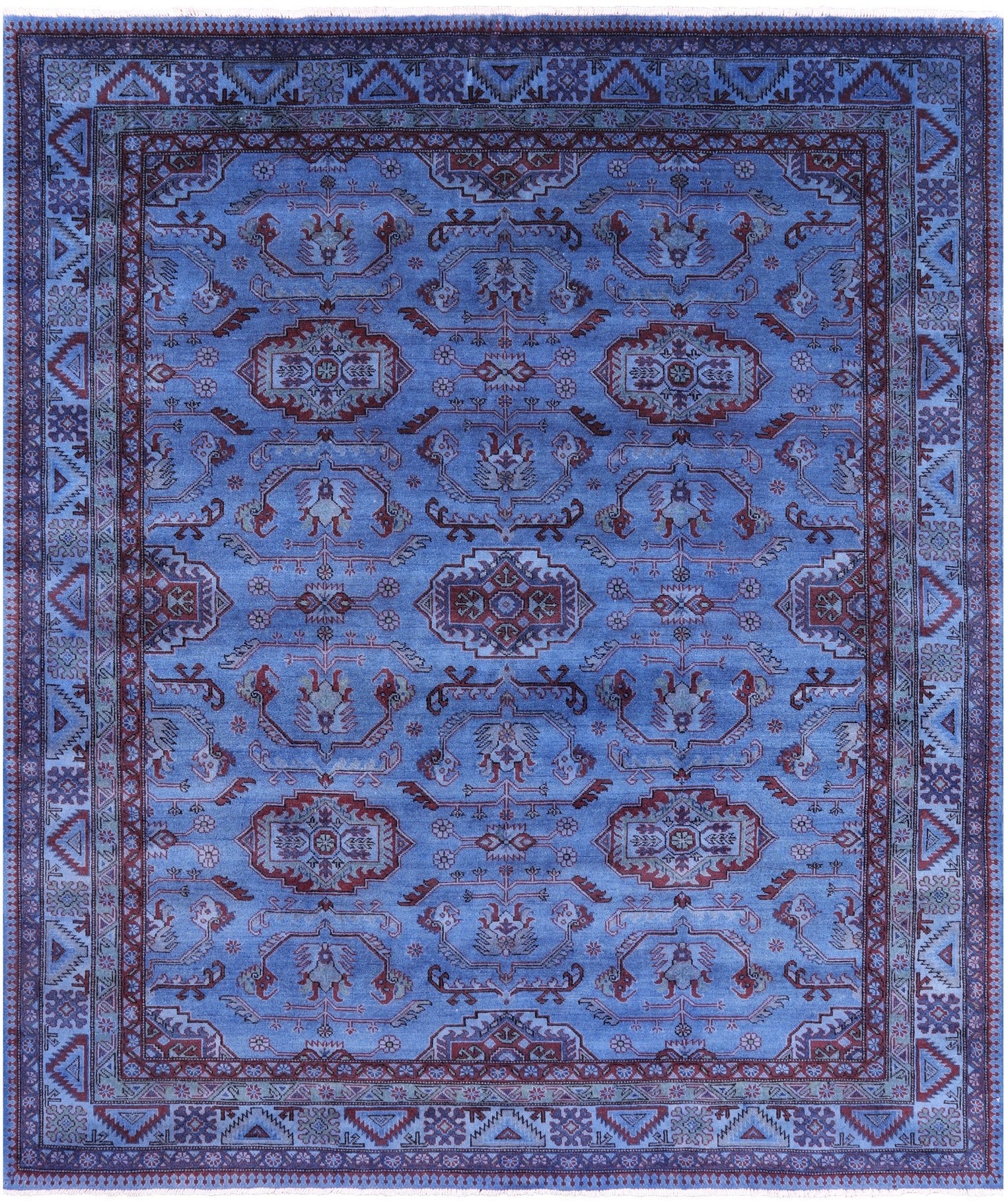 Blue Super Kazak Full Pile Overdyed Handmade Wool Rug - 8' 0" X 9' 6" - Golden Nile