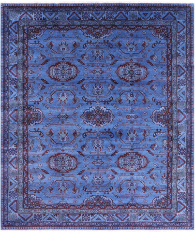 Blue Super Kazak Full Pile Overdyed Handmade Wool Rug - 8' 0