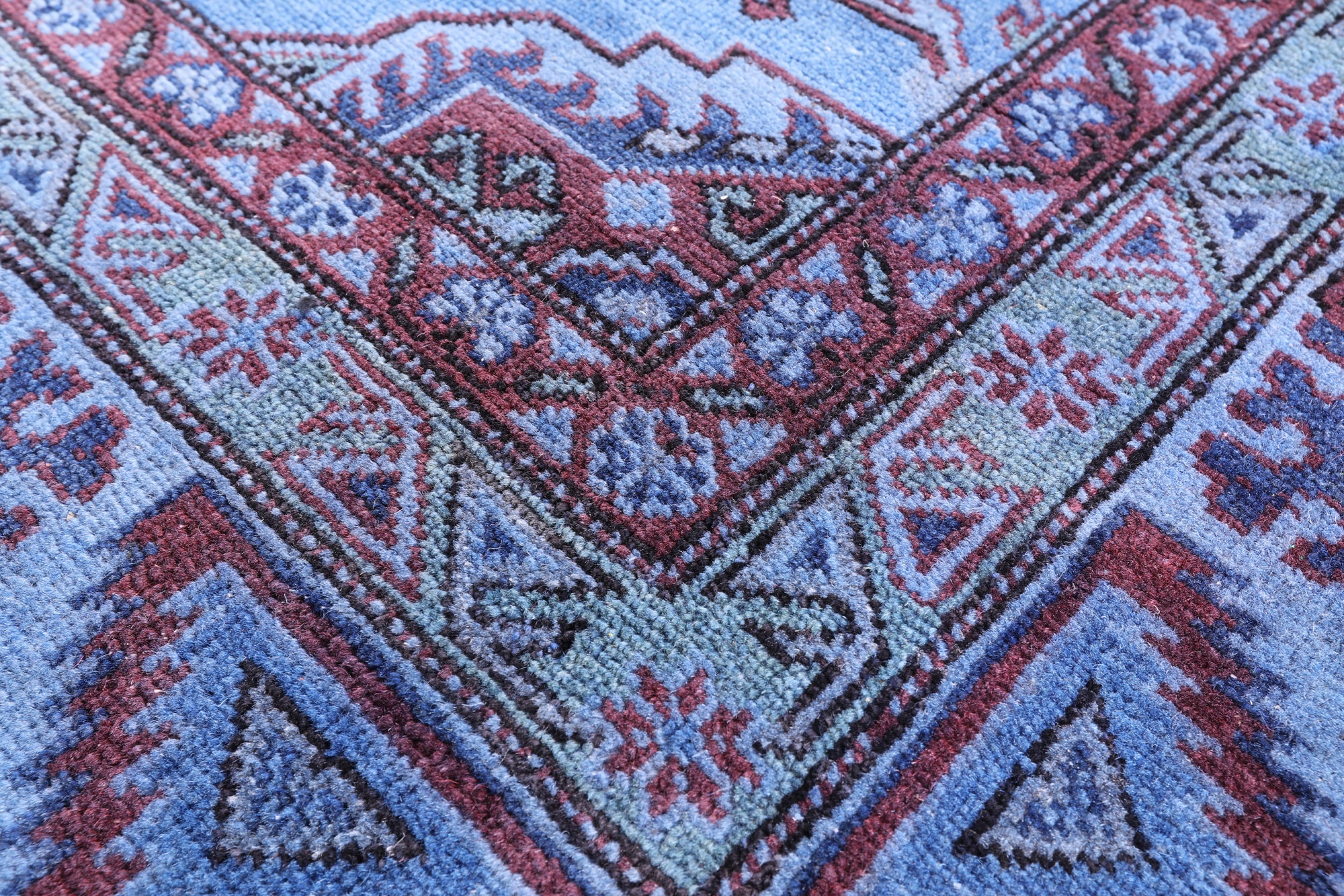 Blue Super Kazak Full Pile Overdyed Handmade Wool Rug - 8' 0" X 9' 6" - Golden Nile