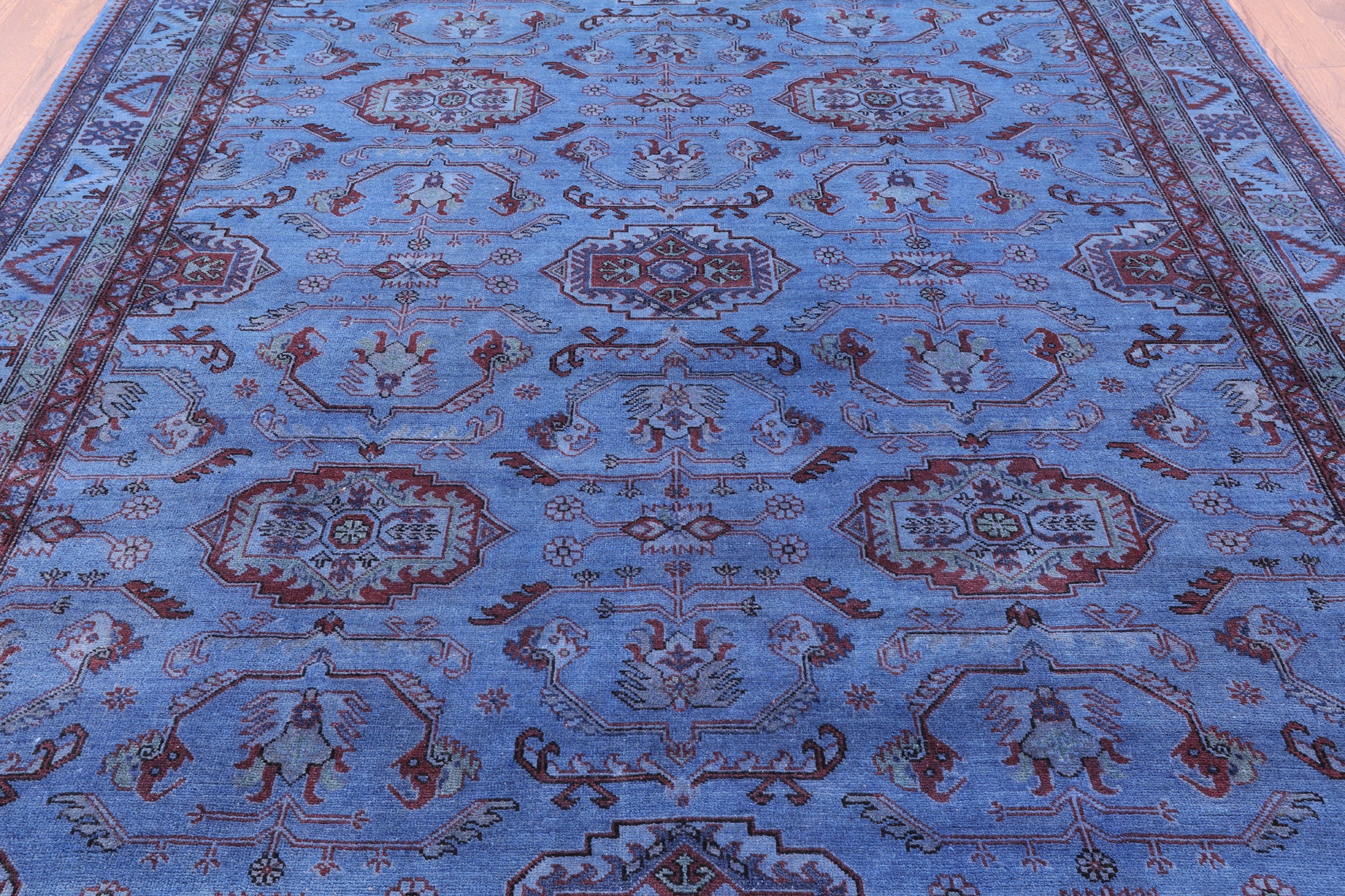 Blue Super Kazak Full Pile Overdyed Handmade Wool Rug - 8' 0" X 9' 6" - Golden Nile